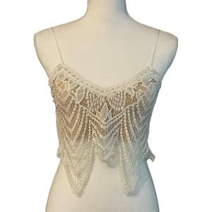 Signature 8 ivory cropped crochet spaghetti strap top size Small